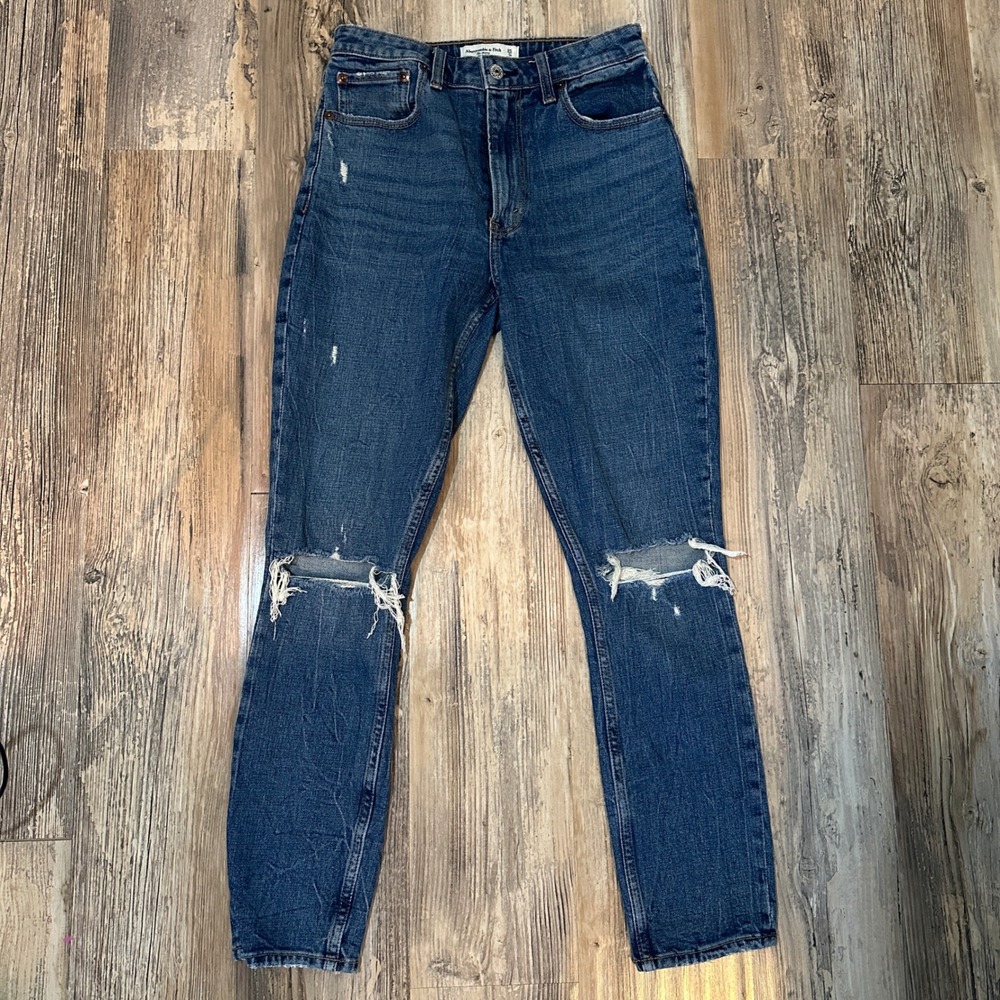 Abercrombie & Fitch Curve Love High Rise Skinny Jeans Blue Distressed 25 0R